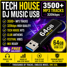 TECH HOUSE DJ MUSIC USB 64GB | 3500+ MP3 TRACKS | 320kbps | USB 3.2 | UNMIXED picture