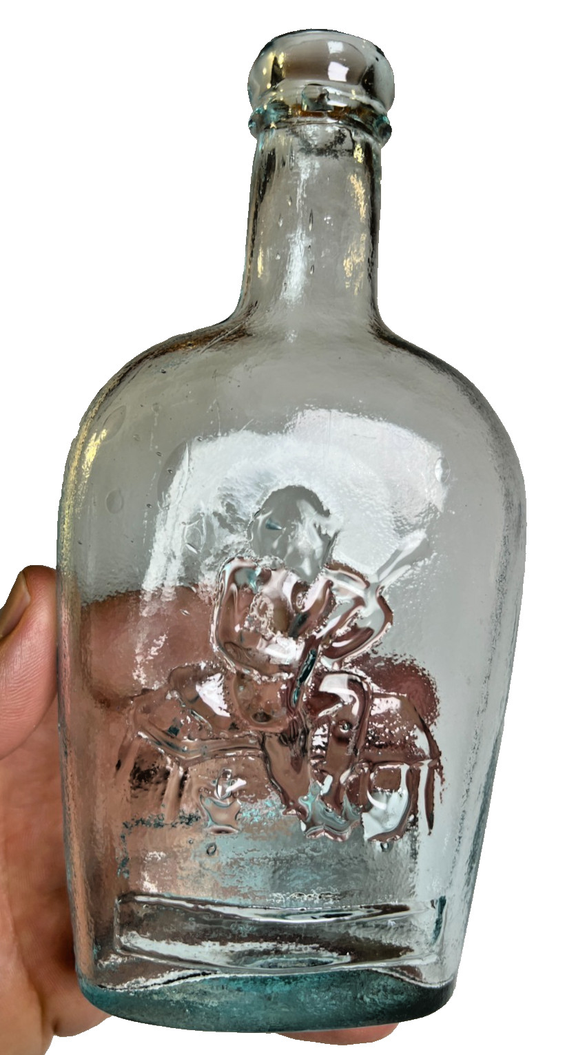 Scarce Dancing Sailor Banjo Player Historical Flask Bottle Maryland Glass Works