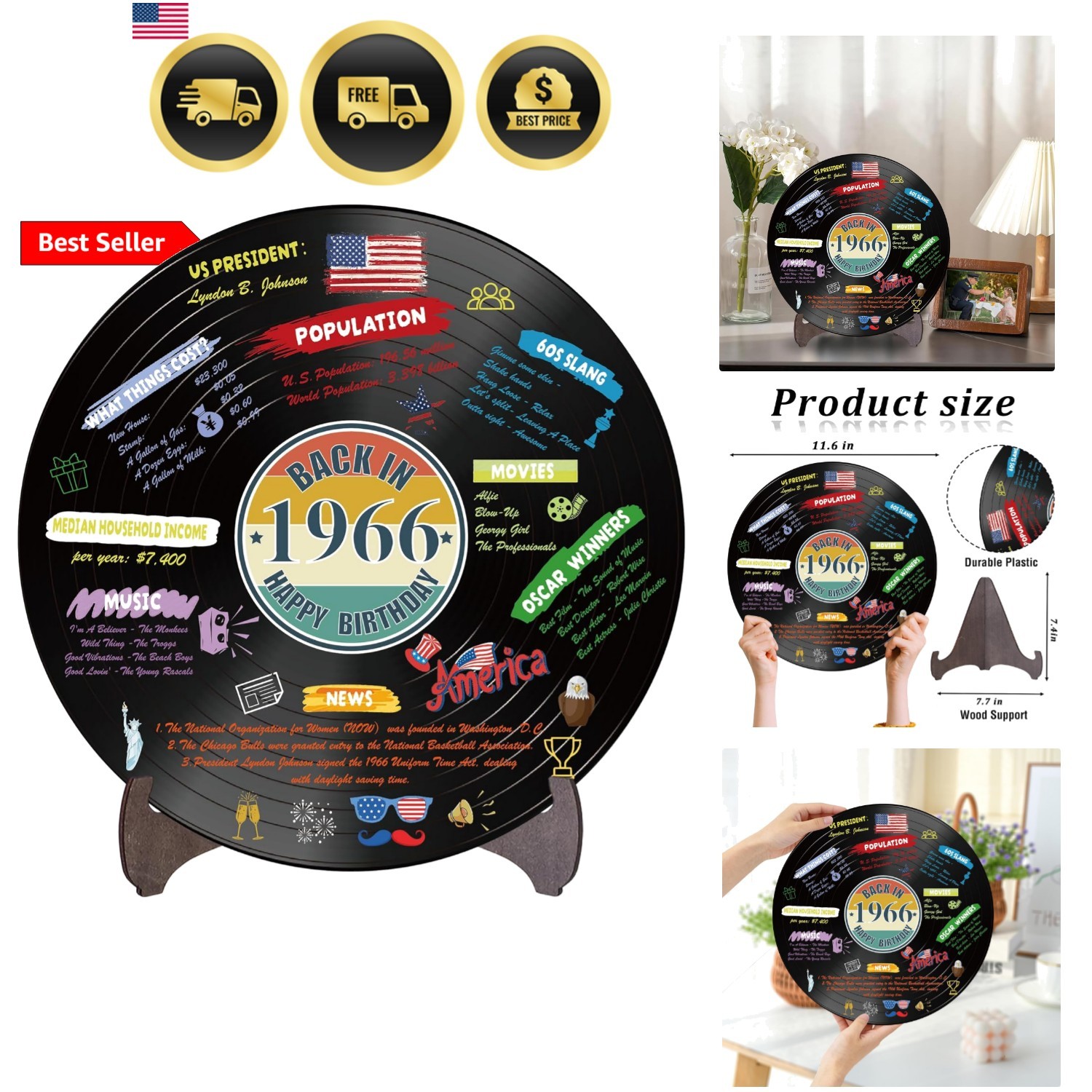 Vinyl Record 1966 Birthday Decoration, Vintage Back In 1966 Birthday Party Po...