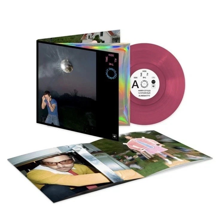 Harry Styles KISS ALL THE TIME. DISCO, OCCASIONALLY. PINK KISS VINYL IN HAND