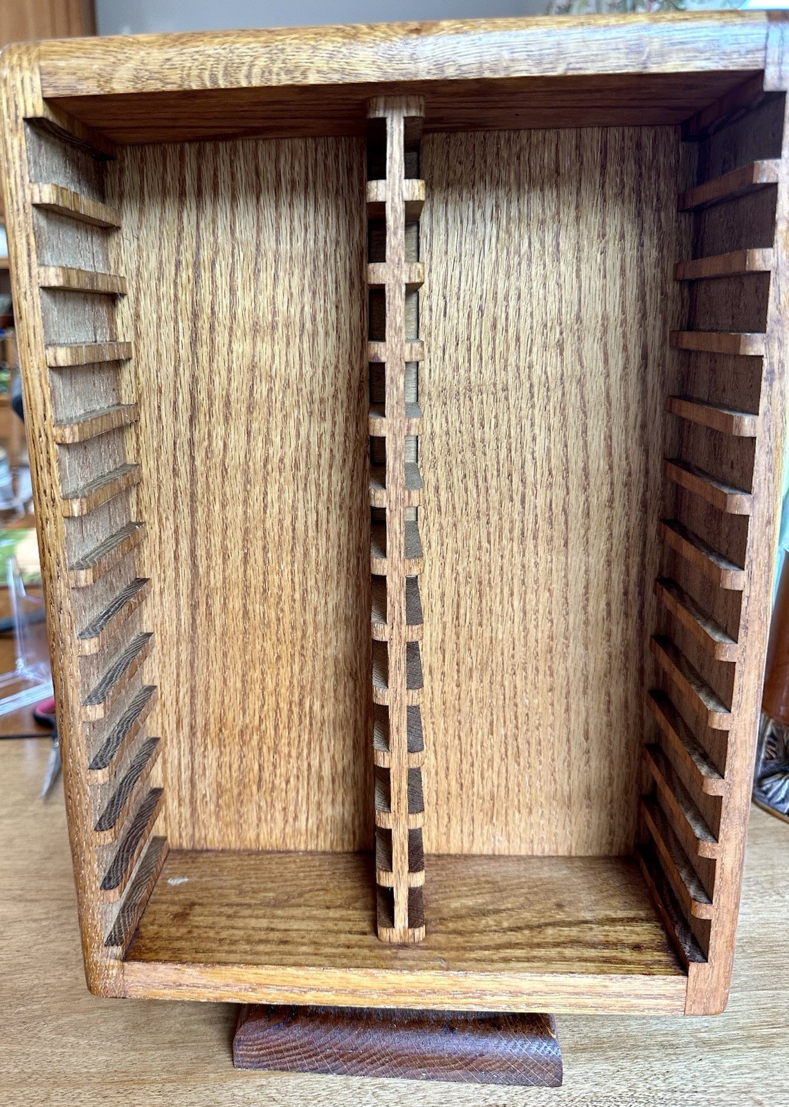 Vintage Oak Wood  48  Cassettes Rotating Rack Crate Storage Holder SPINS GREAT