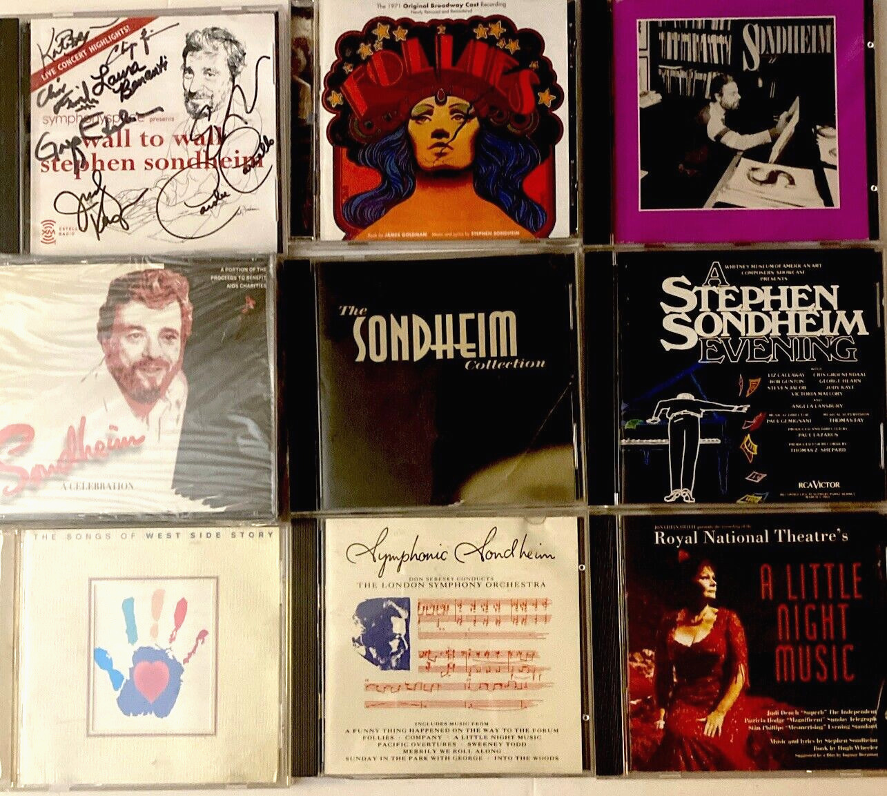 SONDHEIM rare lot original 9 CD's plus spectacular priceles Follies bonus items