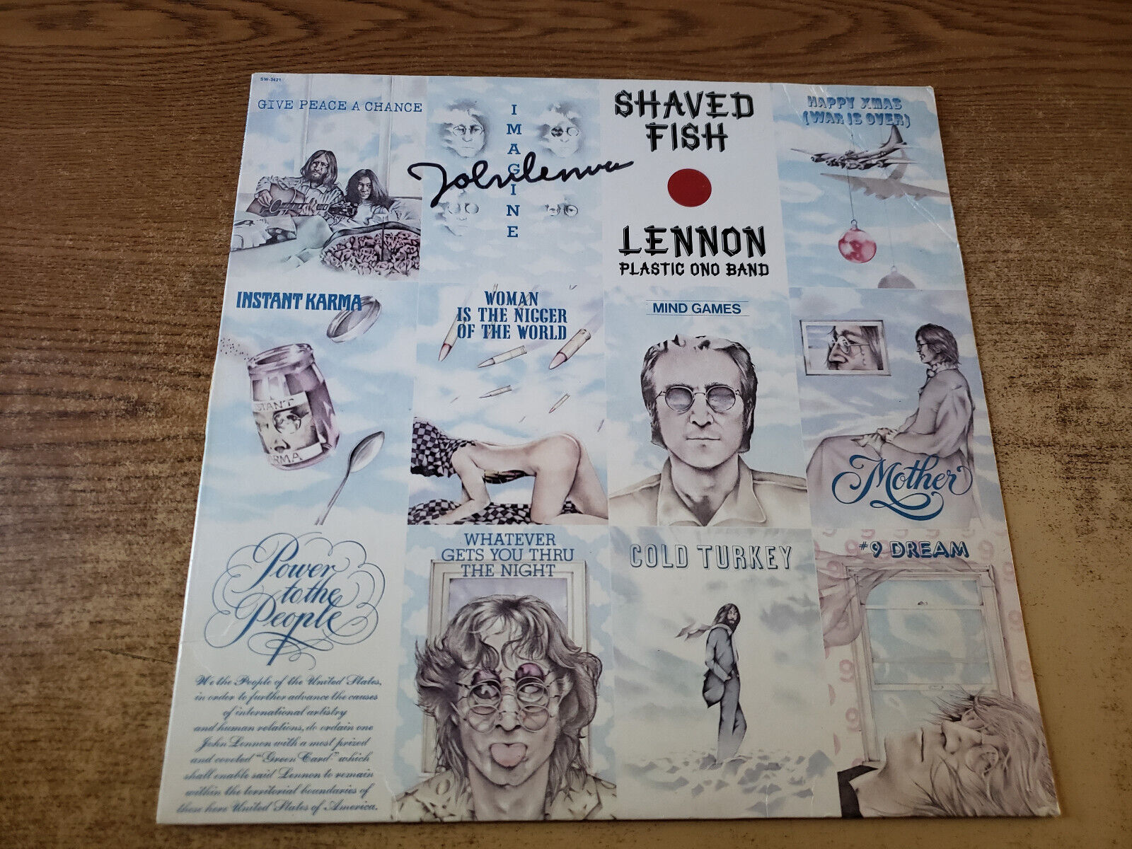 SIGNED 1970's VG++ ALBUM COVER ONLY JOHN LENNON SHAVED FISH NO RECORD 3421 LP33