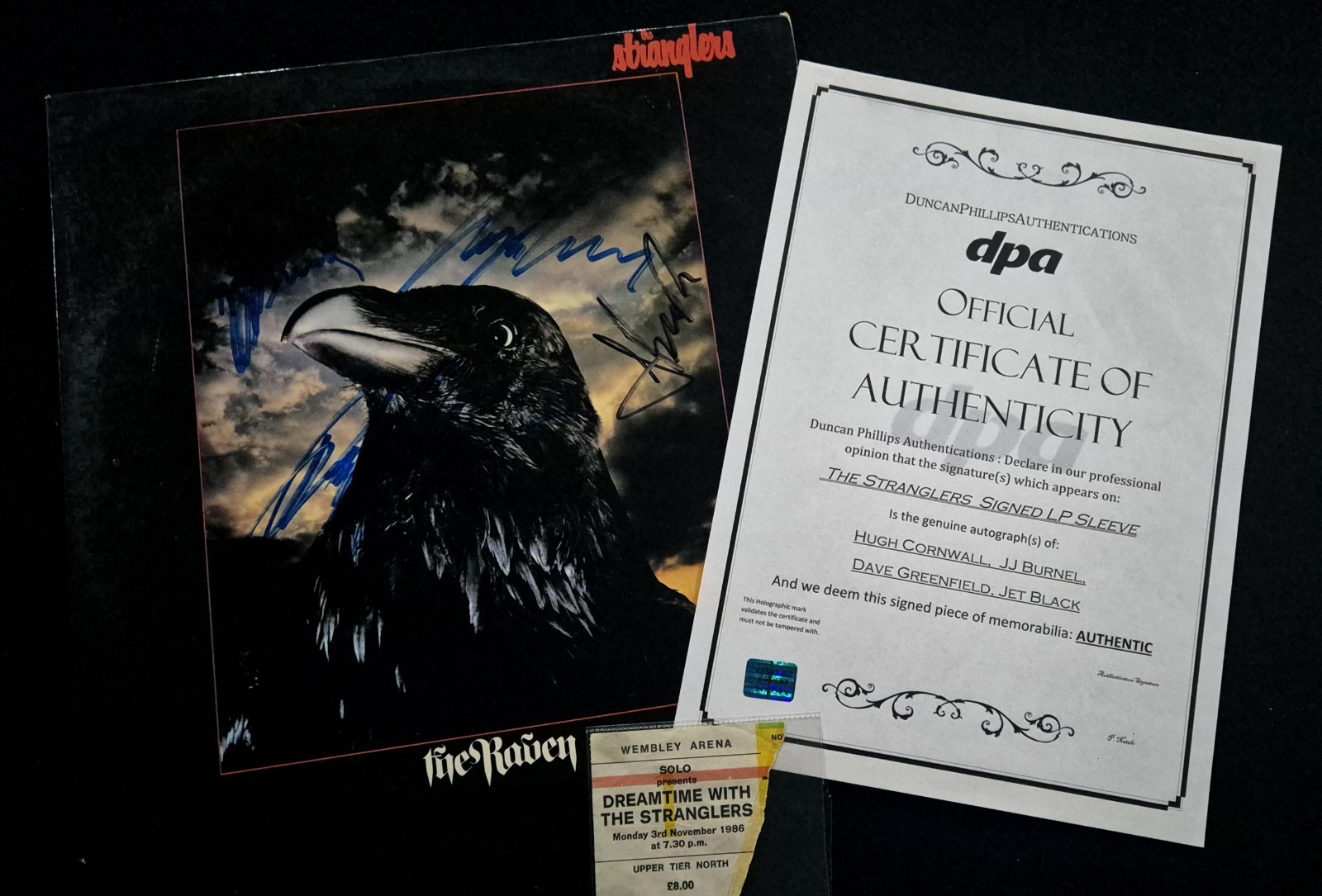 THE STRANGLERS - The Raven - FULLY SIGNED  UK  LP  -  COA & Gig Ticket 