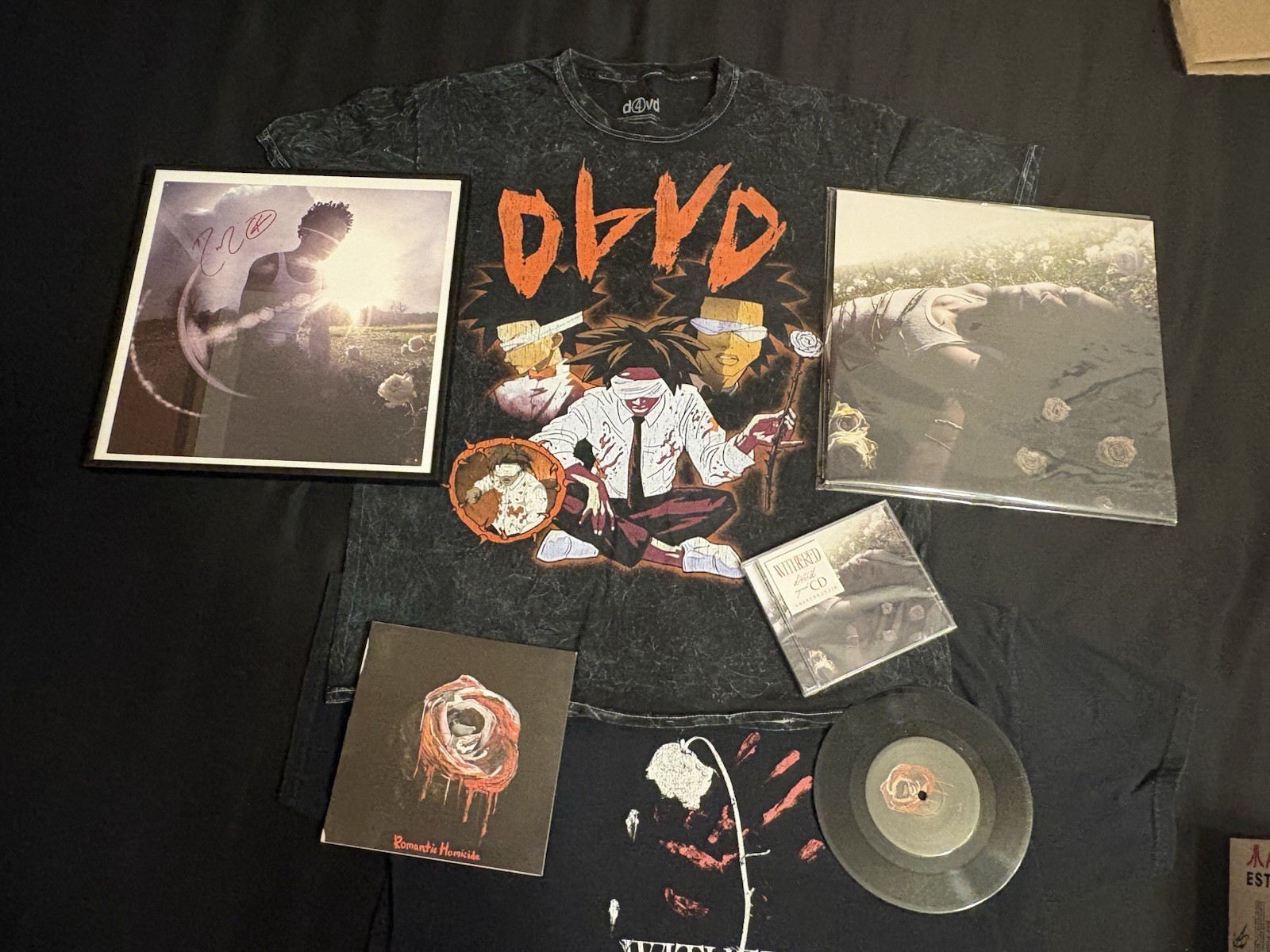 VERY RARE d4vd Romantic Homicide Size Large LOT Shirts EU Tour Merch  Auto Vinyl