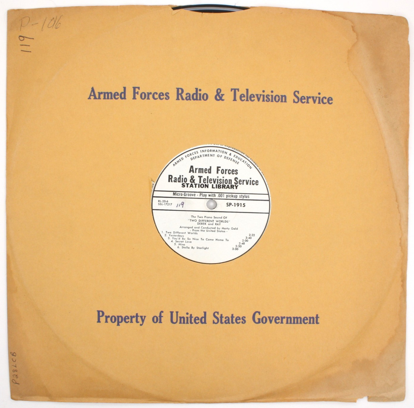 1960s AFRTS Derek Ray Two Different Worlds Marty Gold Armed Forces Transcription