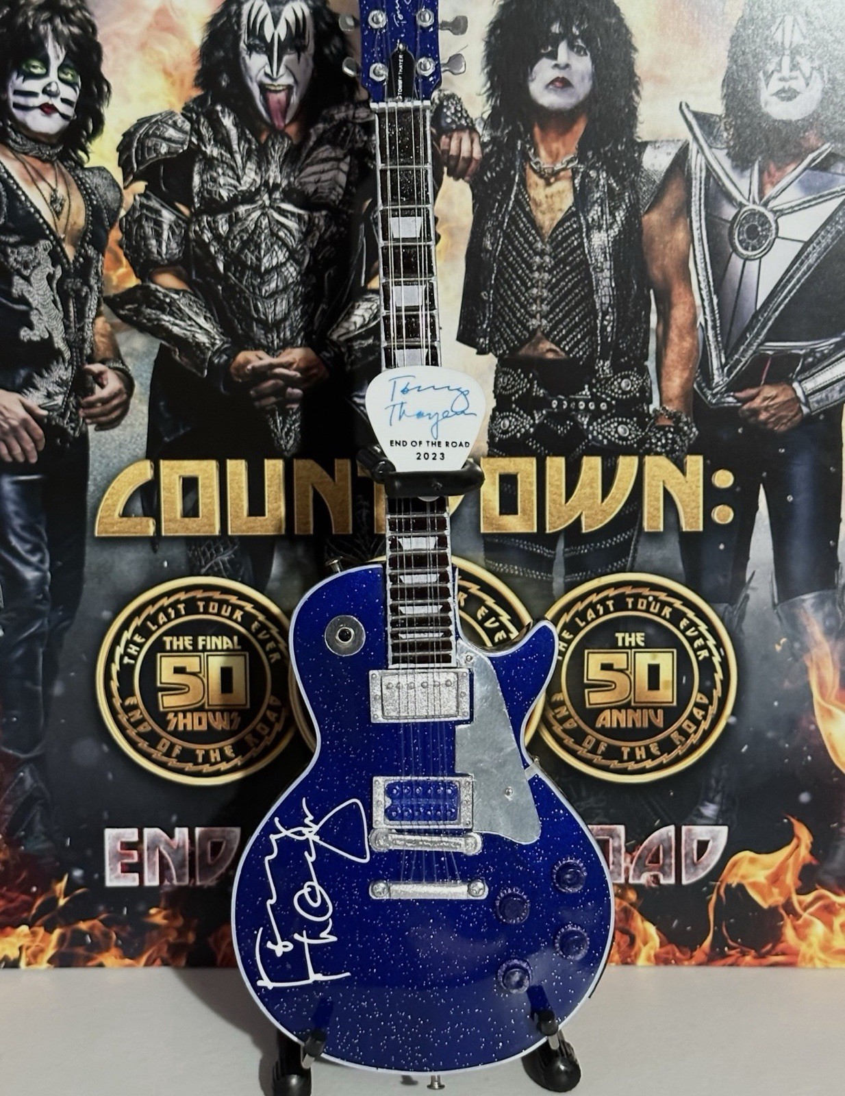 KISS Tommy Thayer Autographed Miniature Electric Blue Handcrafted Guitar