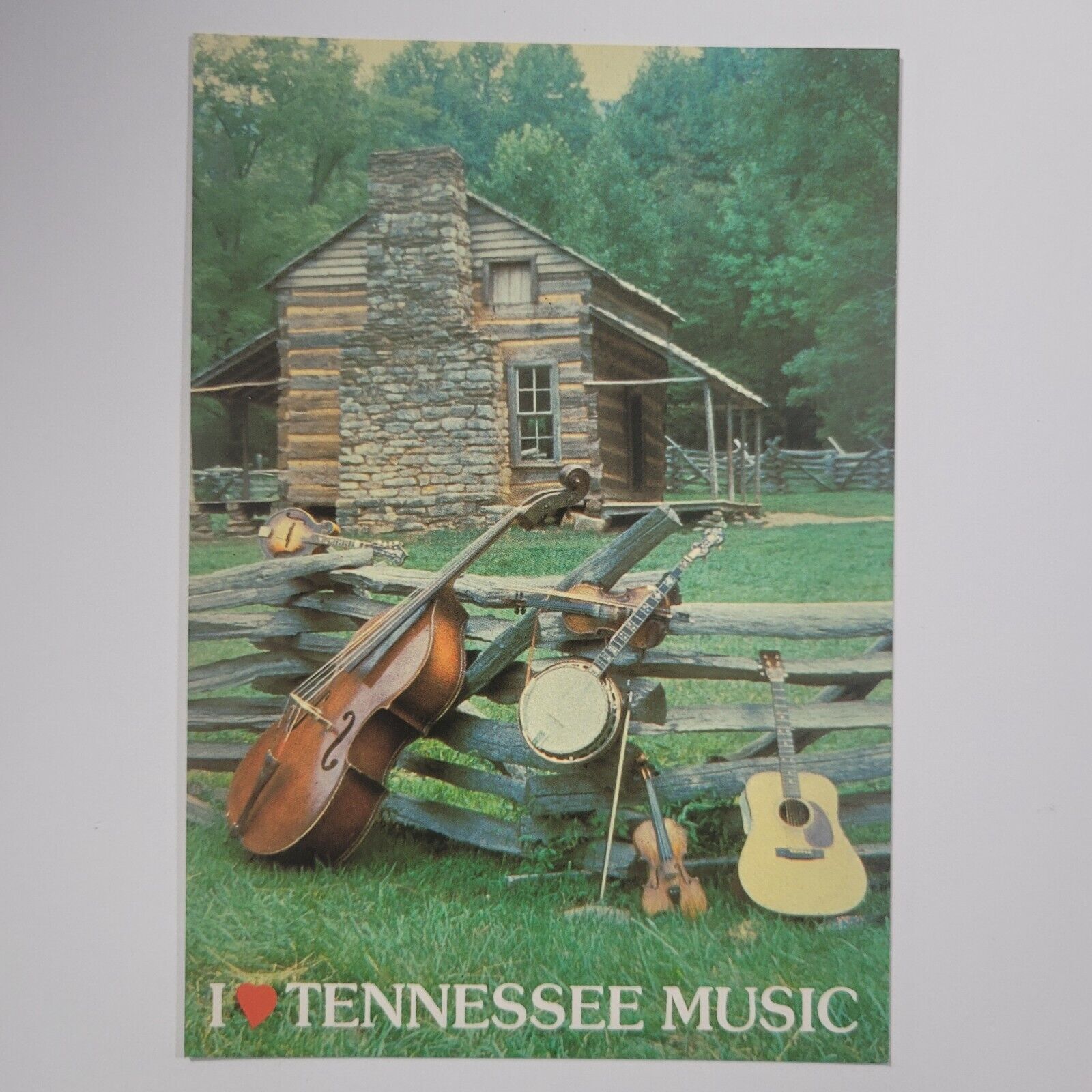 I Love Tennessee Music Guitar Fiddle Banjo Vintage Continental Chrome Postcard