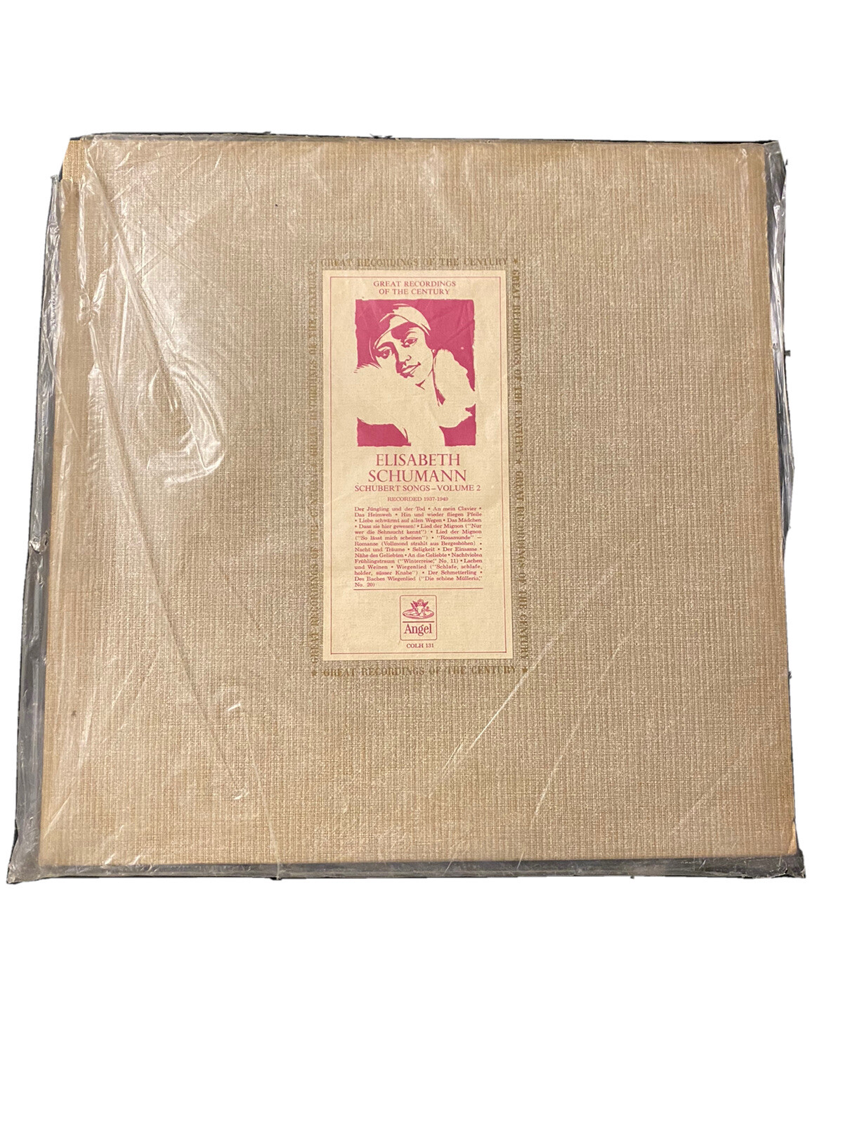 ELISABETH SCHUMANN SCHUBERT SONGS V.2 LP~1937 thru 1949~Angel COLH131