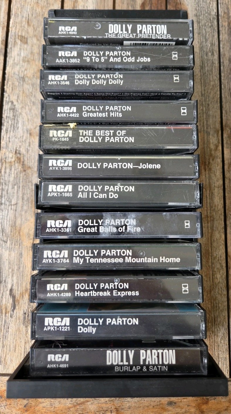 Rare Dolly Parton 12 Cassette Tape Lot RCA Jolene 9 to 5 + Vintage Holder