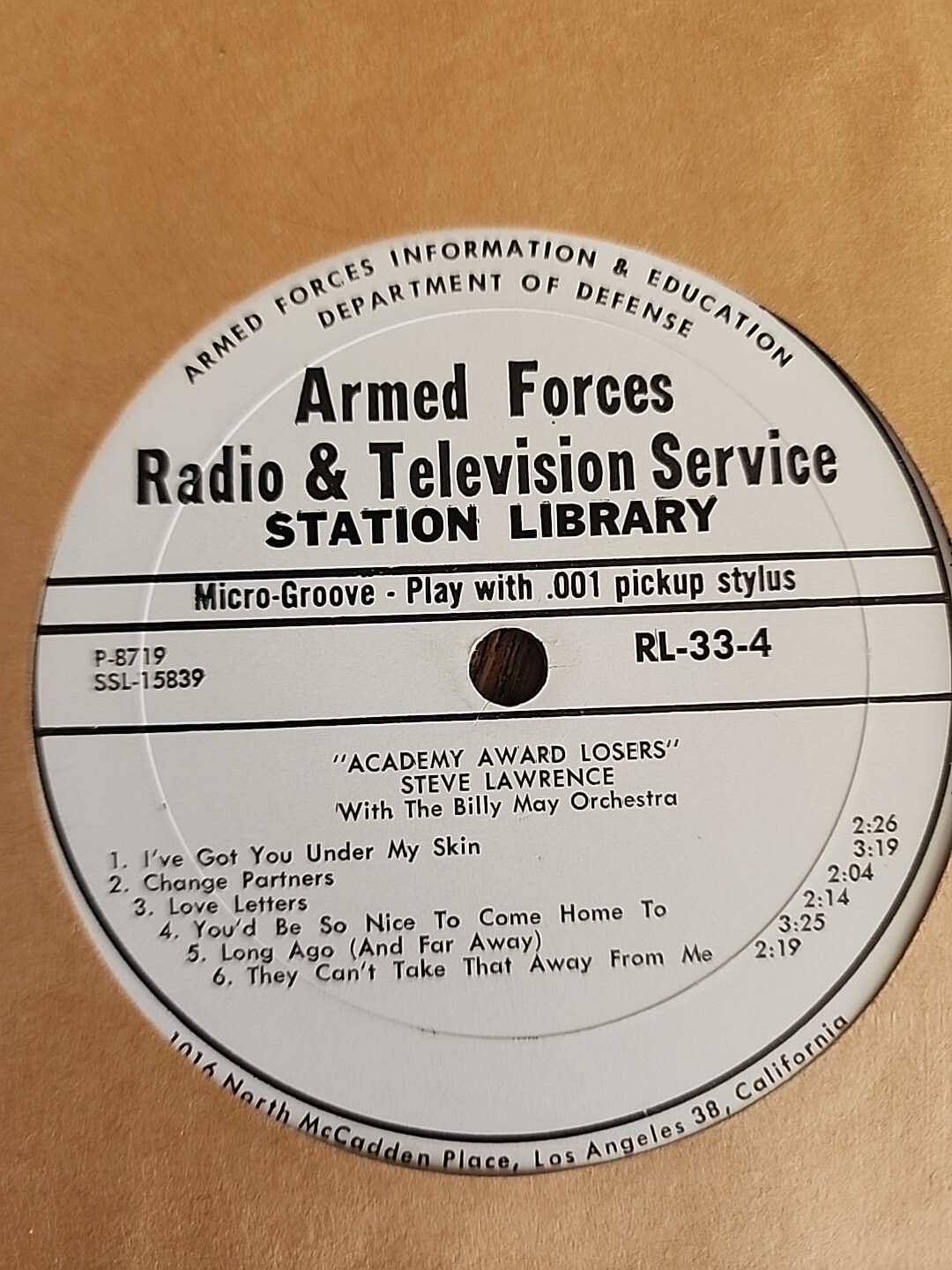 Steve Lawrence Academy Award Losers ARMED FORCES vinyl rare