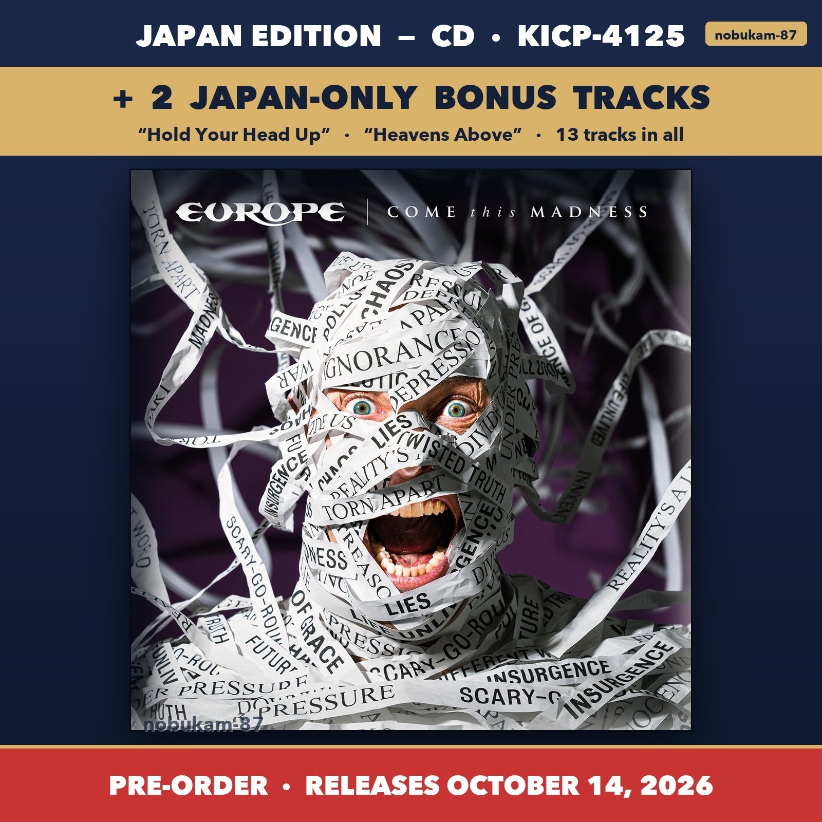Europe Come This Madness Japan CD 2 Bonus Tracks KICP-4125 Pre-Order