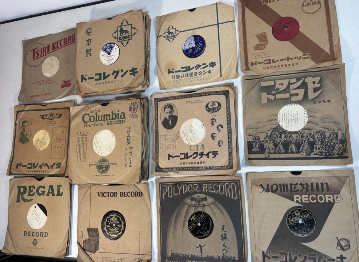 38 Vintage Japanese 78 RPM SP Records Lot Prewar Taihei Tsuru Victor Promo