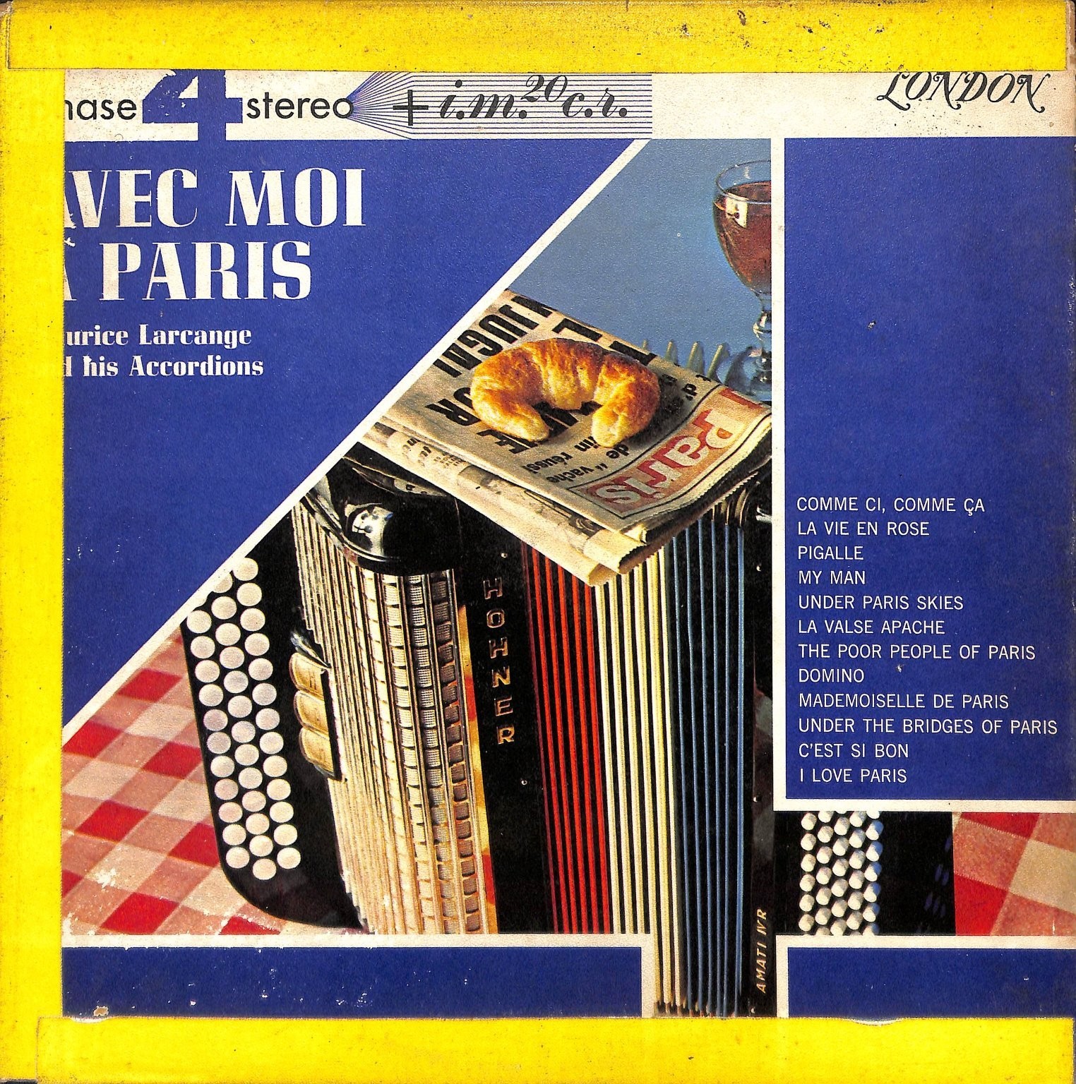 Maurice Larcange Avec Moi A Paris LP London Stereo Hohner Accordion