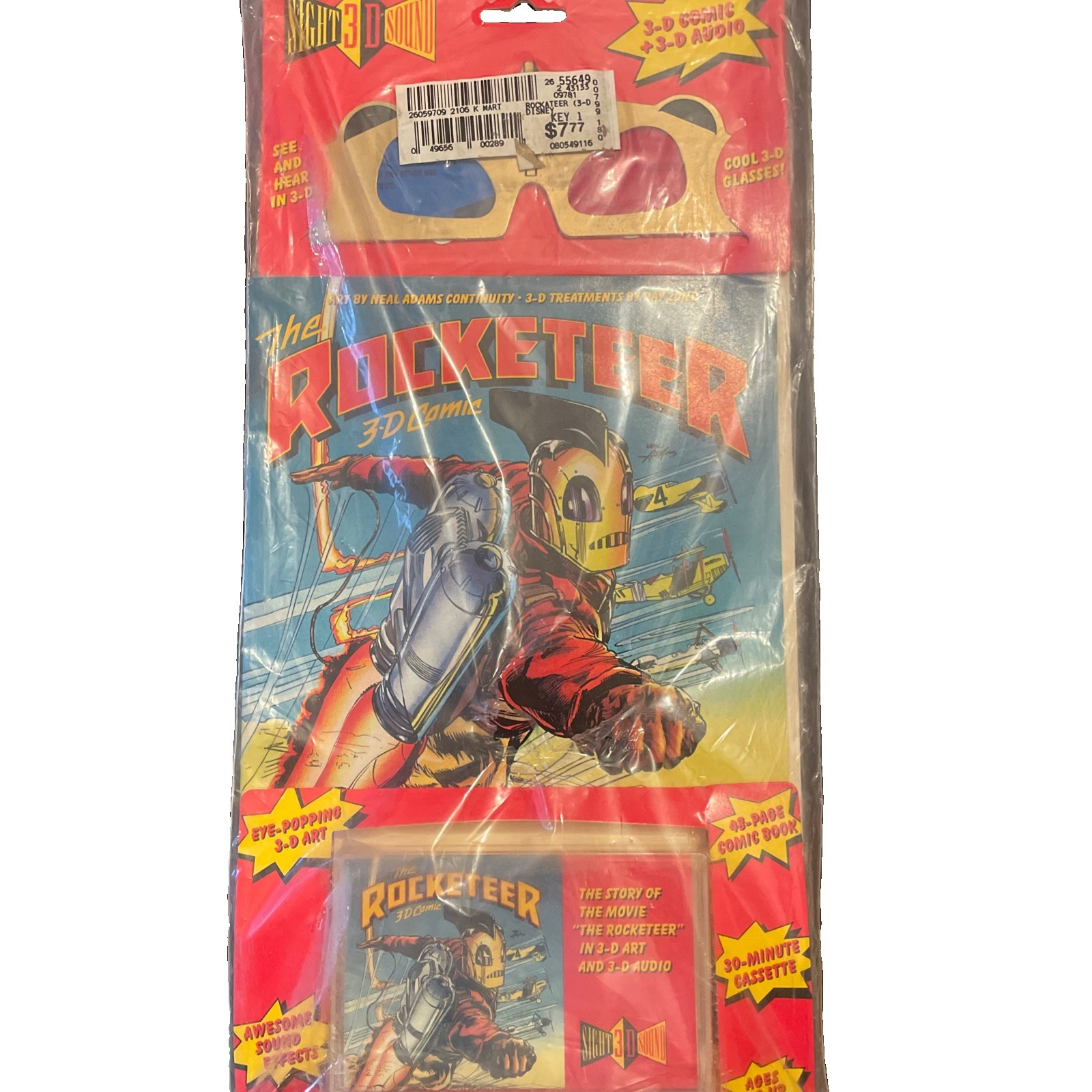 The Rocketeer 3D Comic w/ Cassette Tape & 3D Glasses Disney Audio Brand vintage