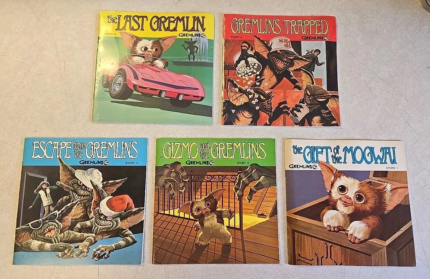 Complete Vintage 1984 Gremlins Read Along Vinyl 45s Record Book Set 1 - 5 Gizmo
