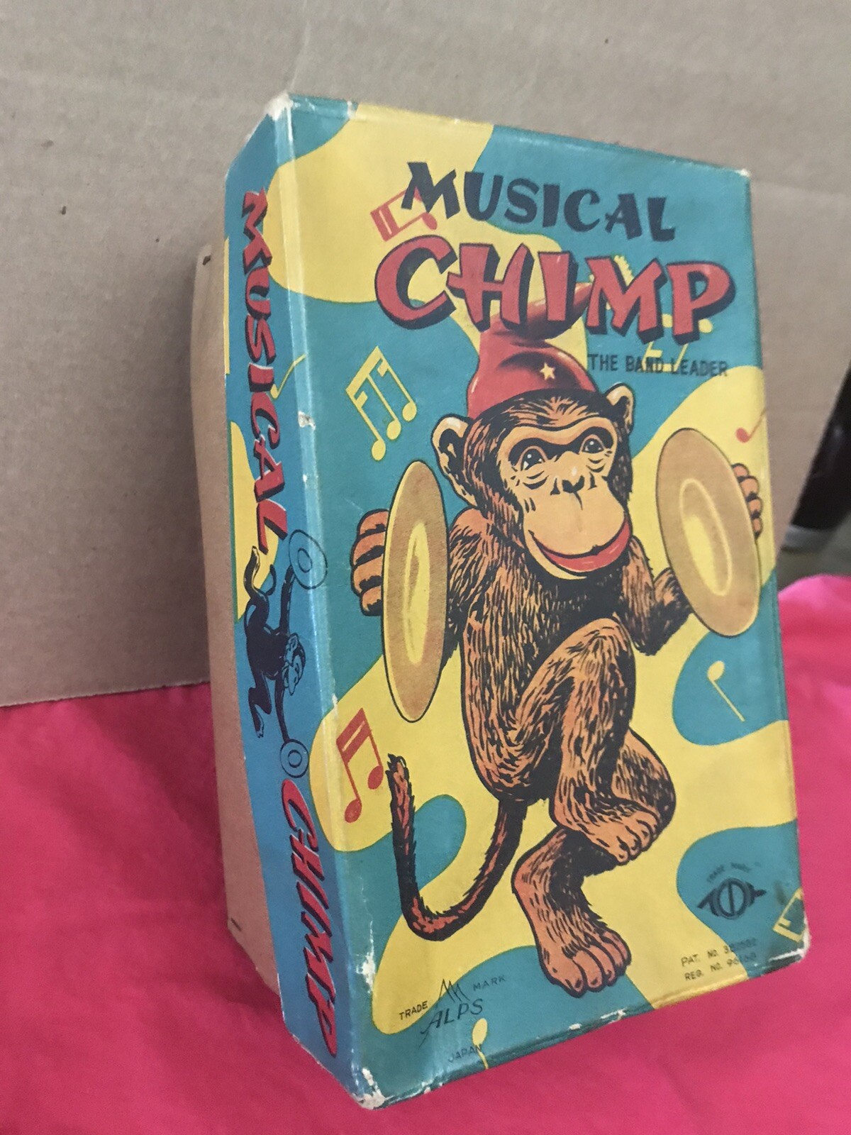 Vintage Wind-up Working Musical Chimp w/ Brass Cymbals-Original Box-Japan
