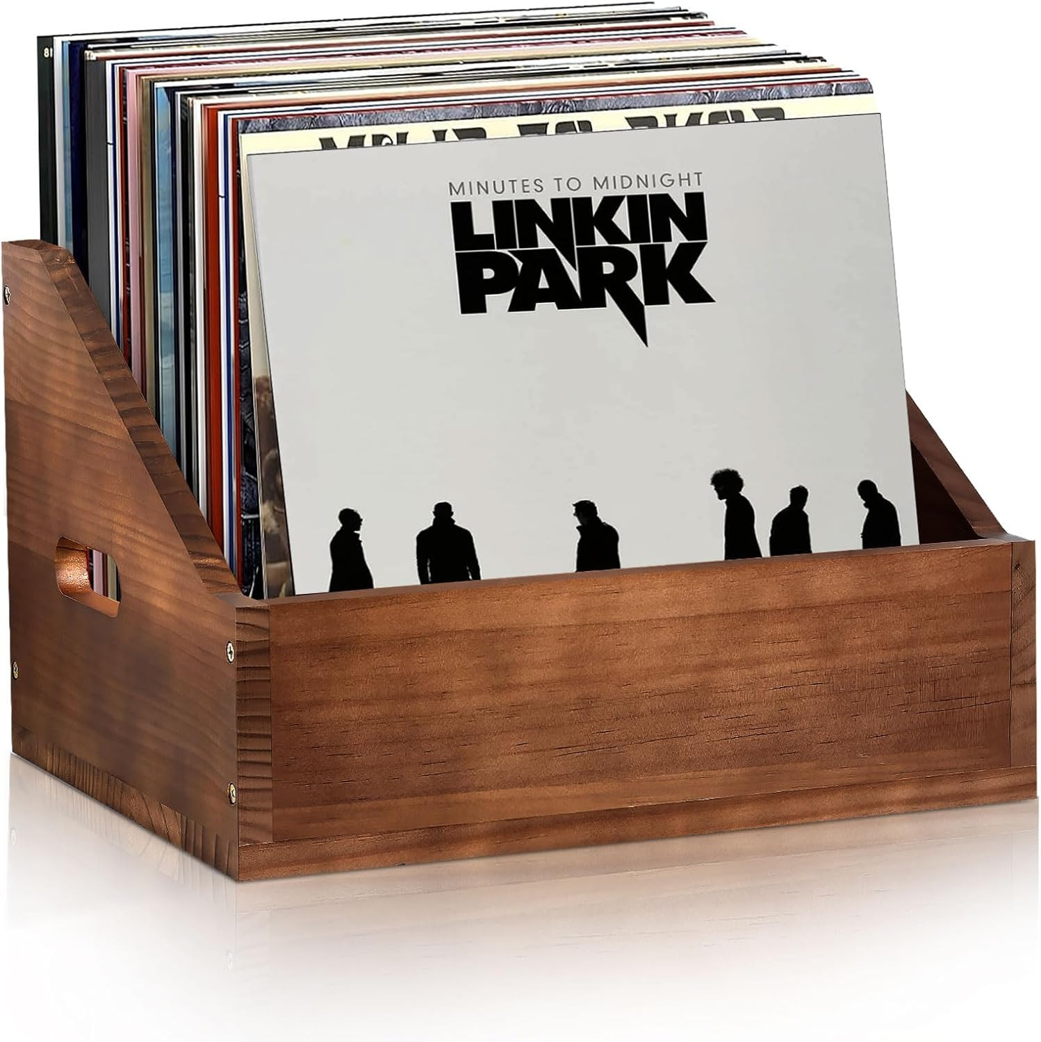 Wooden Vinyl Record Storage Crate, Large-Capacity Retro Record Holder Box for 60