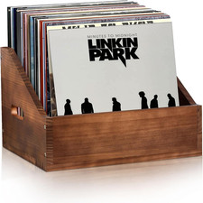 Wooden Vinyl Record Storage Crate, Large-Capacity Retro Record Holder Box for 60 picture