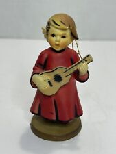 Vintage Angel Playing Guitar Christmas Ornament Red 4.25