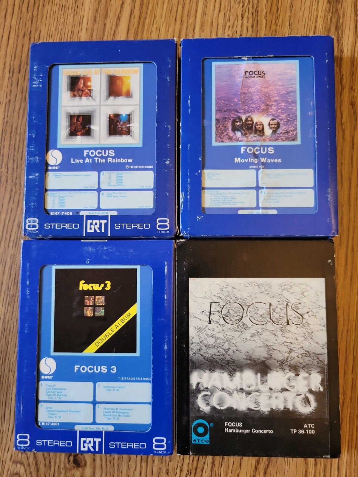 Focus lot of 1st issue 1970\'s 8 track tapes ex play tested w/ sleeves USA 