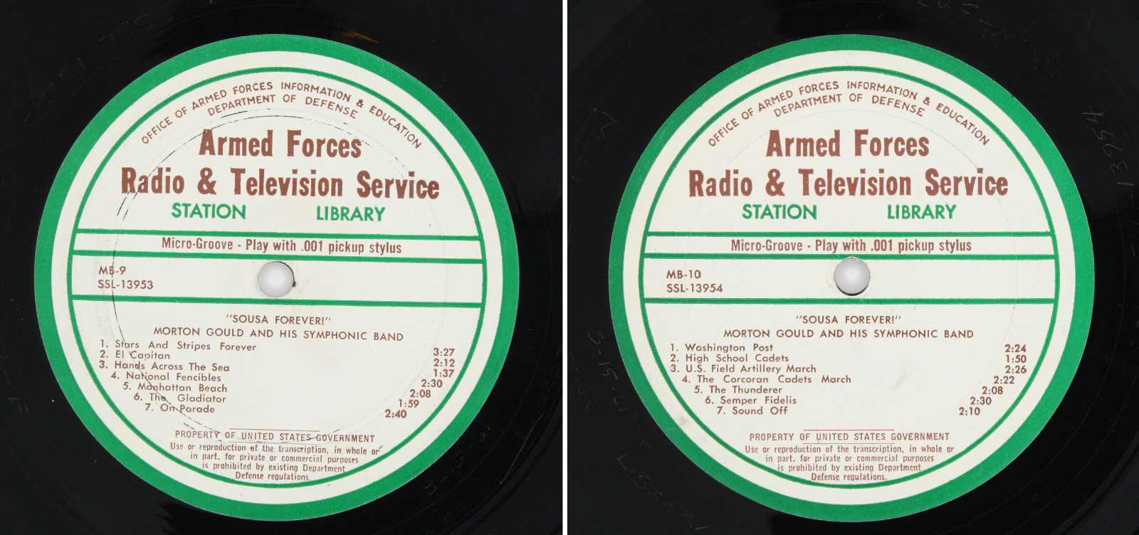 1961 AFRTS Morton Gould & Band Sousa Forever Armed Forces Transcription LP MB-9