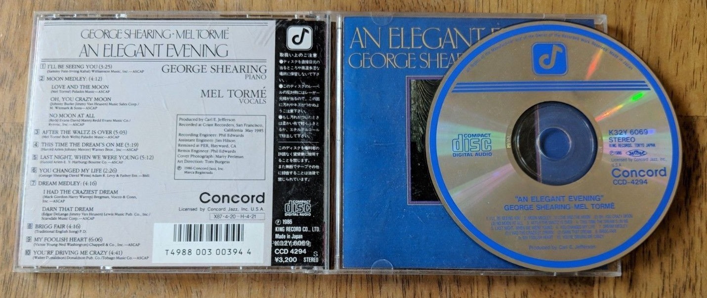An Elegant Evening George Shearing Mel Torme CD - Made In Japan - K32Y 6069