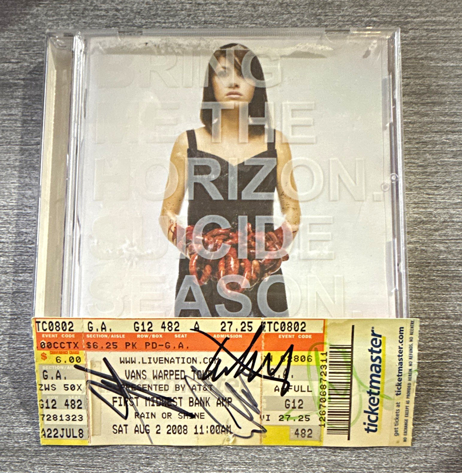 Bring Me the Horizon - Suicide Season CD with signed 2008 warped ticket by band