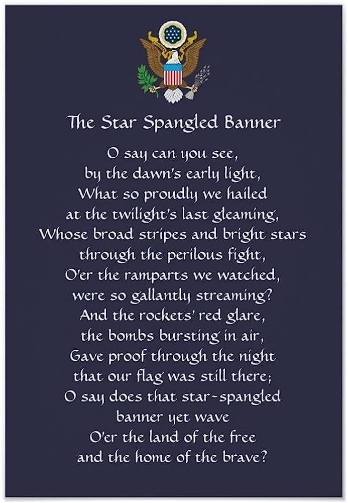 Star Spangled Banner Lyrics Poster 4th July Tin Metal Signs Home Décor 8x12