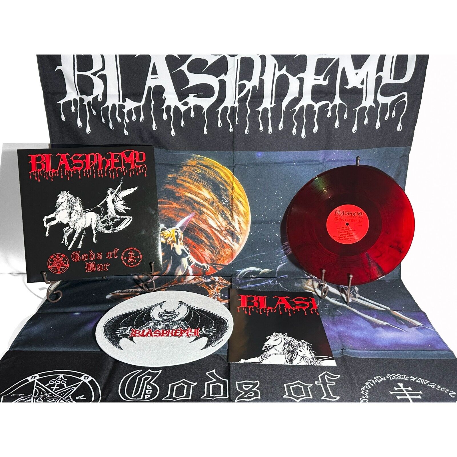 BLASPHEMY Gods Of War Gatefold LP Die Hard Galaxy Vinyl with Flag Slipmat