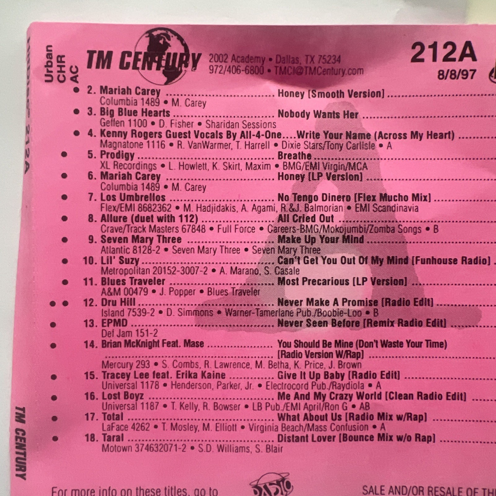 TM Century CD hit disk Mariah Carey prodigy seven Mary three blues traveler 1997