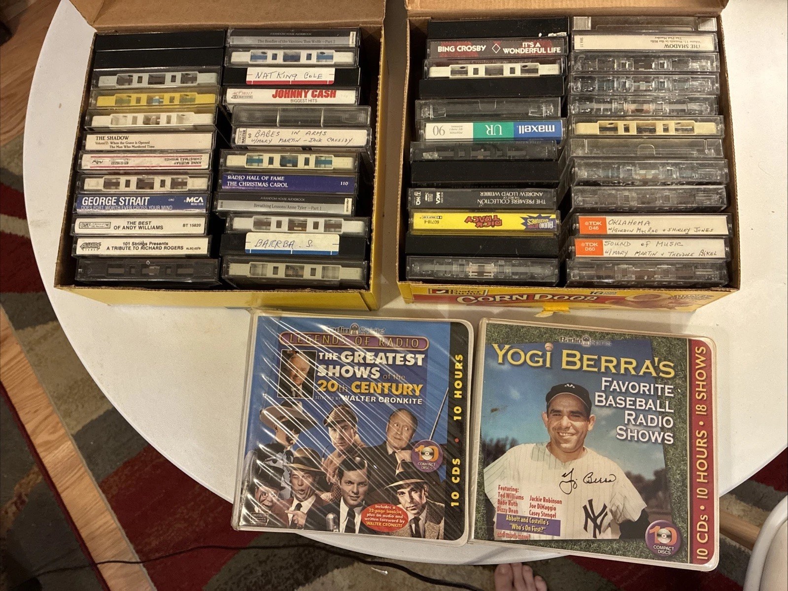 Over 100 Vintage Radio Broadcast Cassettes 13”x9”x11” Box of Great Entertainment