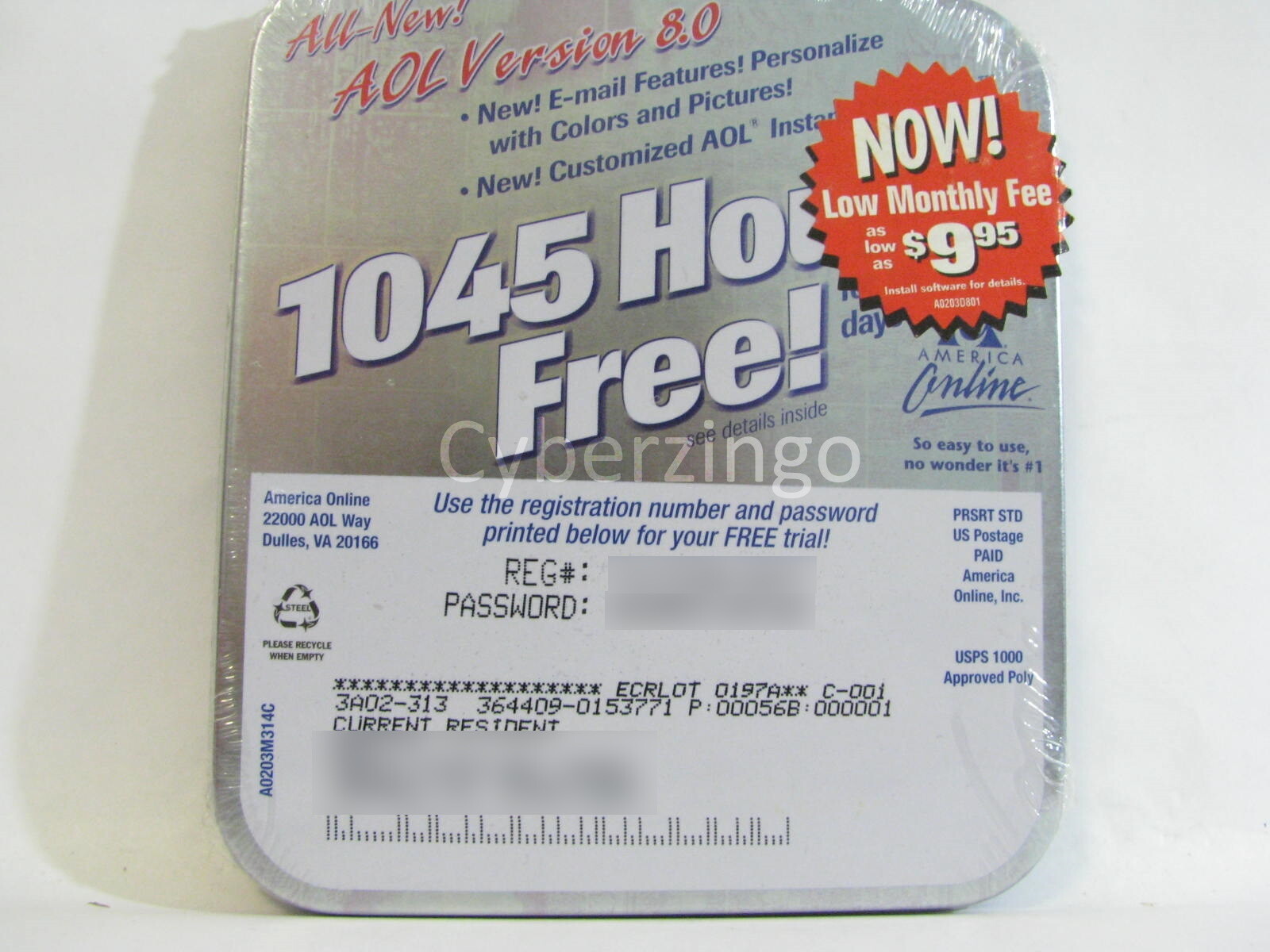 AOL 8.0 Install CD 1045 Hours Free Factory Sealed Vintage
