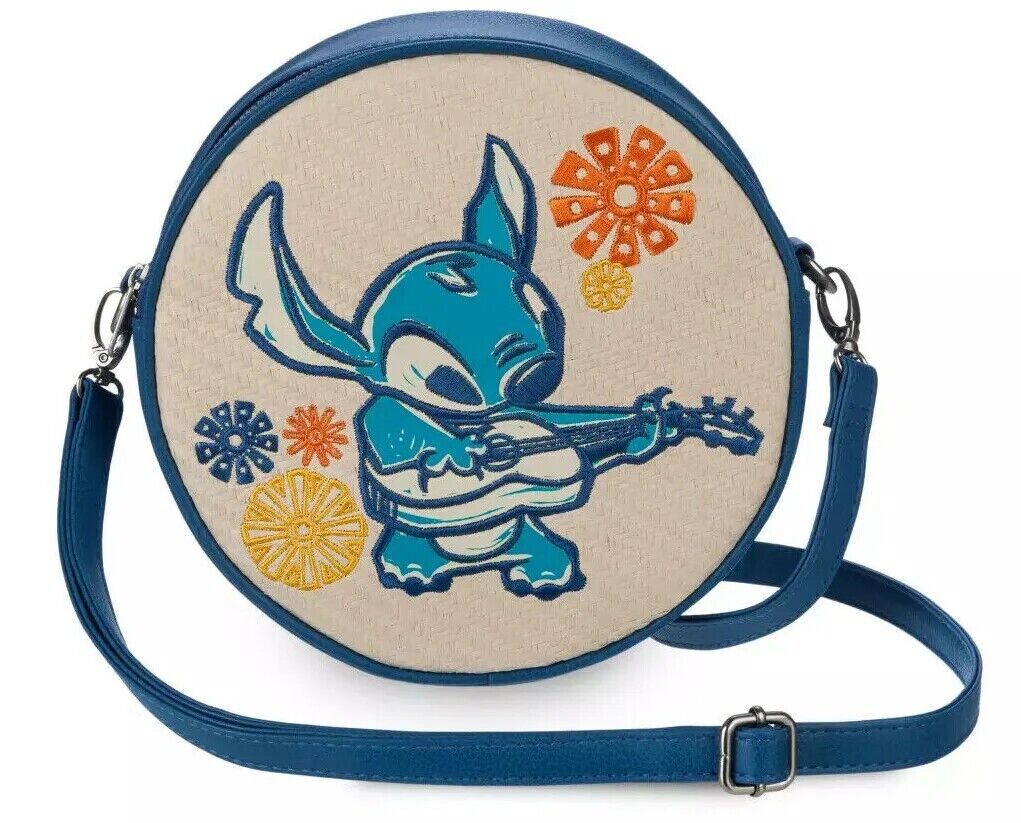 Disney Parks Stitch Guitar Woven Straw Crossbody Purse Simulated Bag New