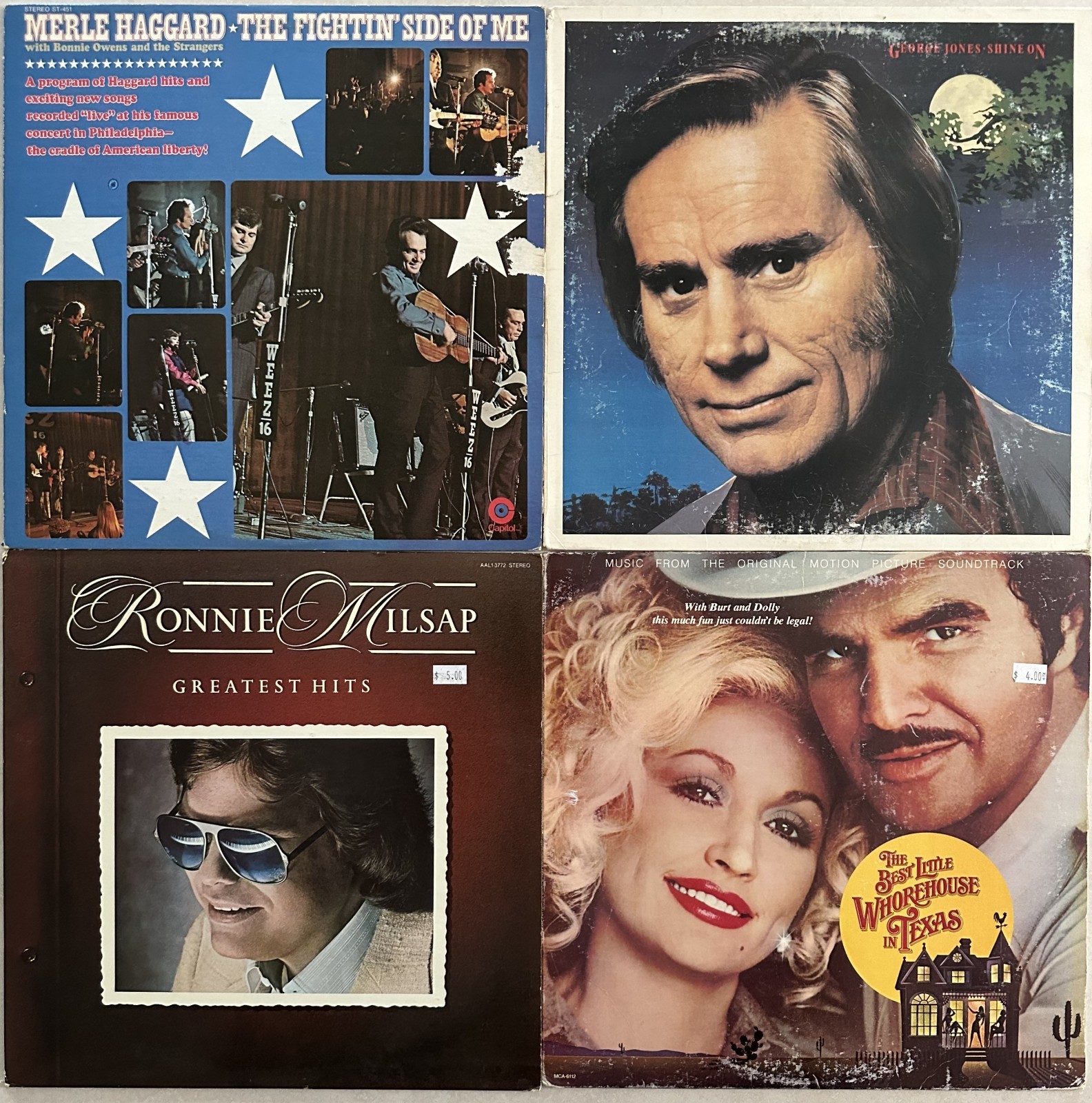Country 4 vinyl LP lot - Merle Haggard - George Jones - R Milsap - Dolly Parton