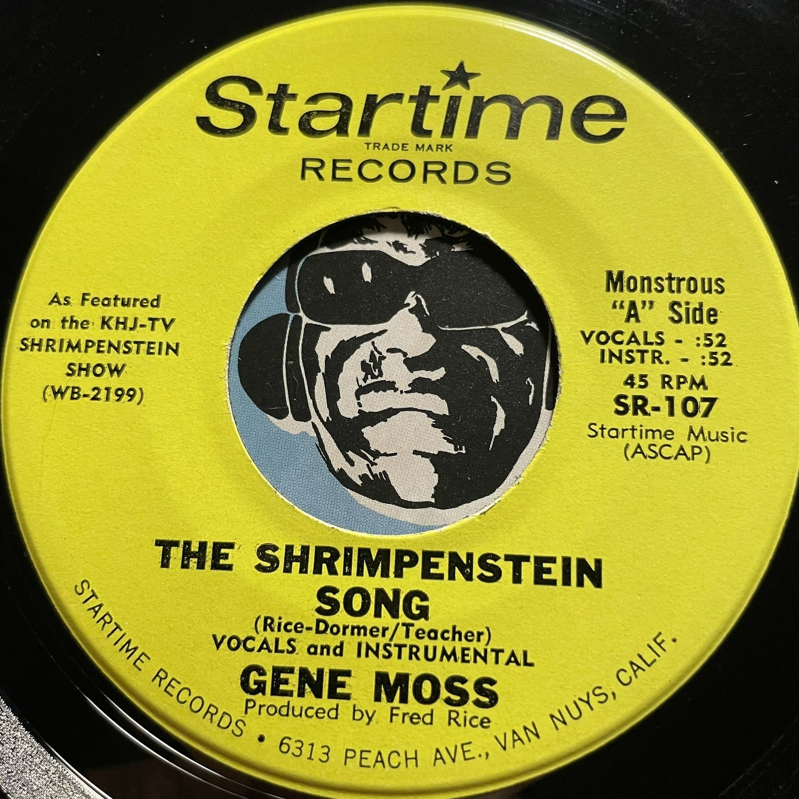 GENE MOSS R&R Halloween Novelty 45 The Shrimpenstein Song b/w Karate Man