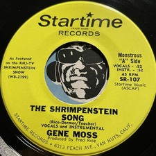 GENE MOSS R&R Halloween Novelty 45 The Shrimpenstein Song b/w Karate Man picture