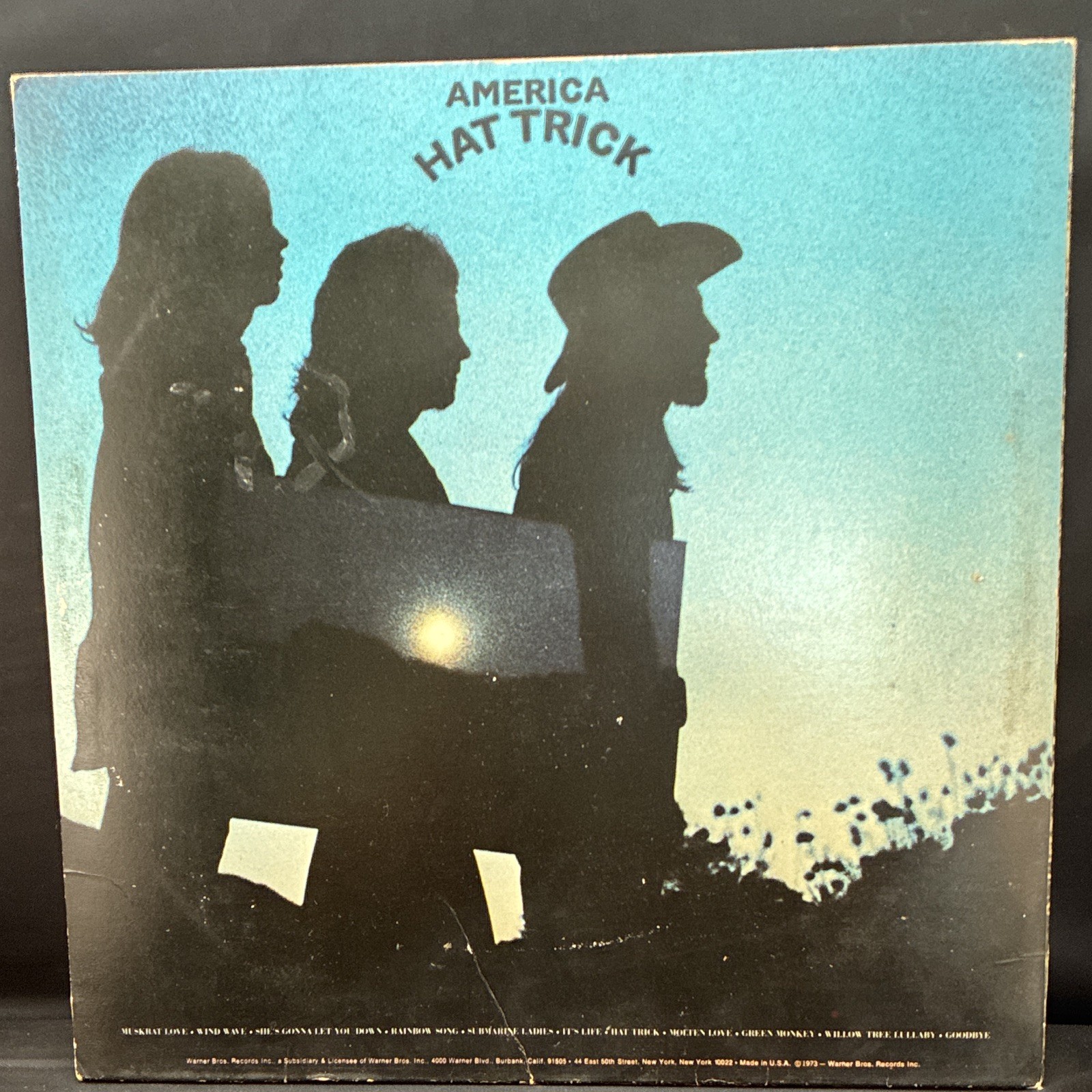 America Hat Trick LP 1973 Warner Bros NM Vinyl Original Poster Inner Sleeve
